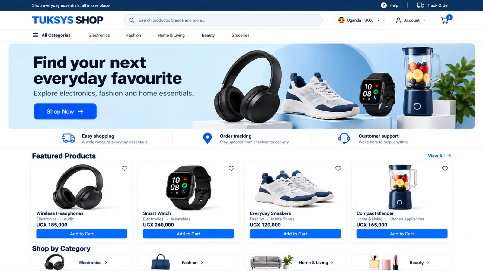 Tuksys Shop e-commerce storefront